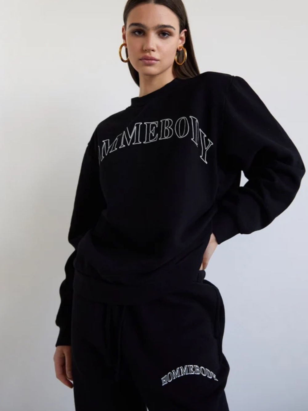 Hommebody Black Logo Crewneck Sweatshirt SET WITH Matching Sweatpants